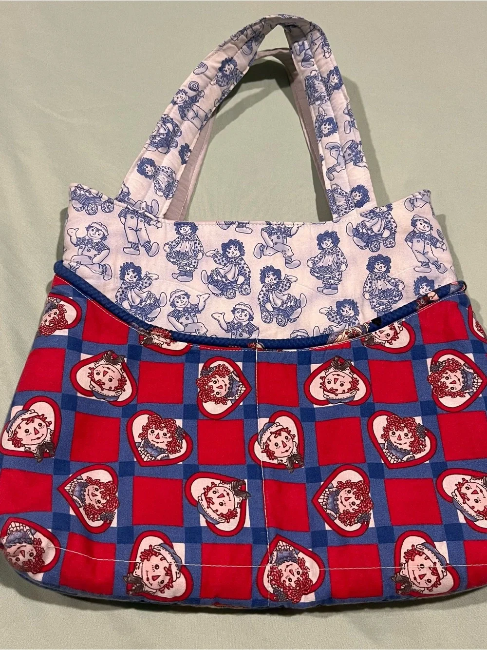 Vintage Raggedy Ann, Raggedy Andy quilted tote